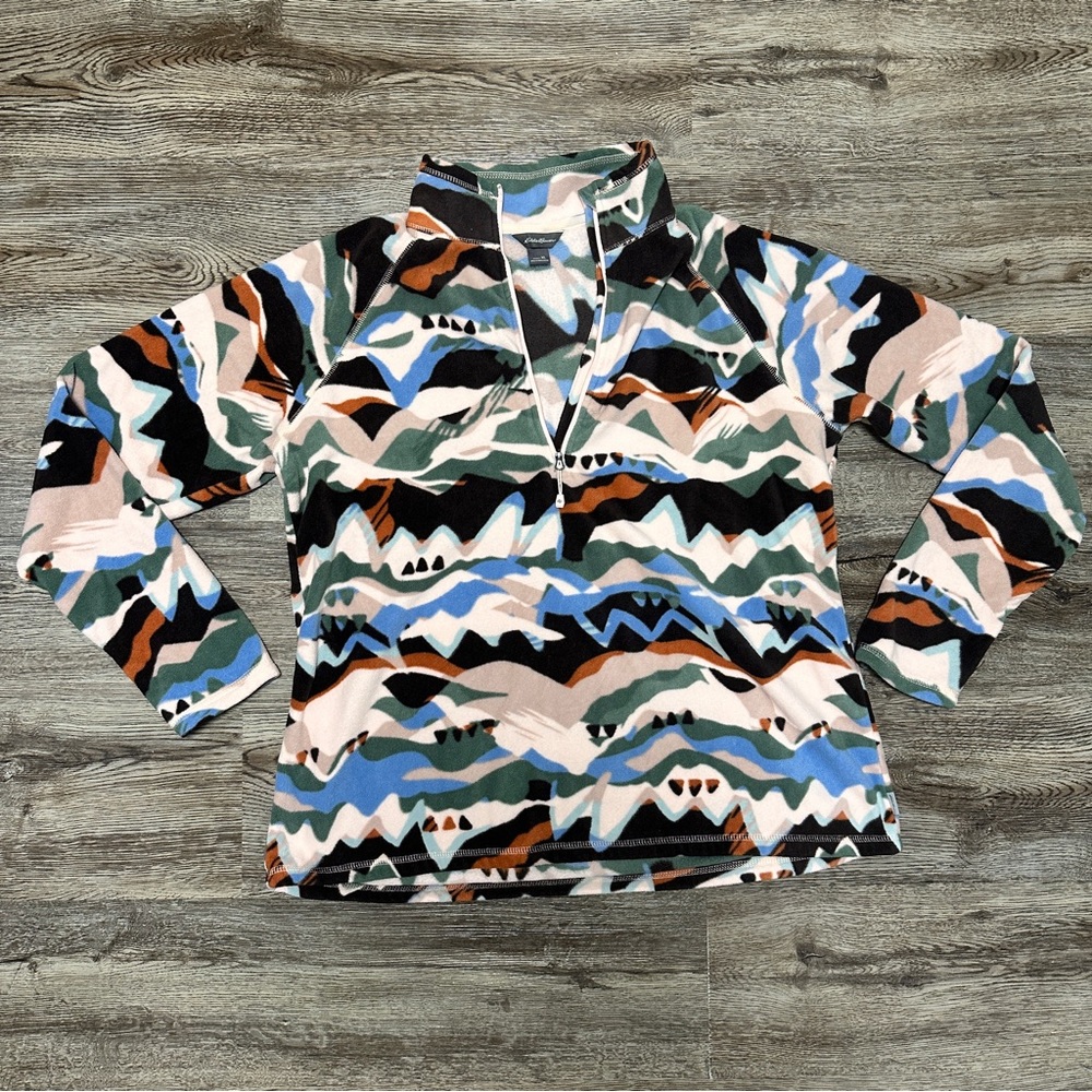Eddie Bauer Women's Quest Fleece Quarter-Zip Sweater - Printed - Mountains - Picture 3 of 7